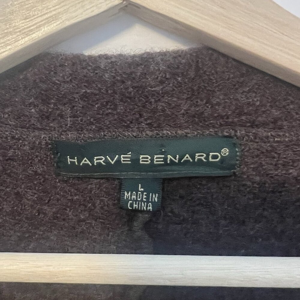 Harve Benard Women Cardigan Sweater Large Size 100% Wool Brown Open Front Button - Picture 3 of 10